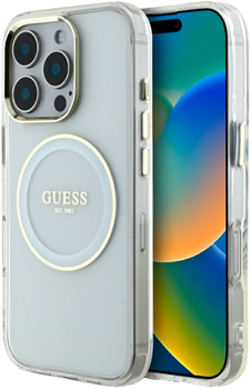 Панель Guess IML Metal Colored Circle Classic Logo MagSafe для Apple iPhone 16 Pro Max Transparent/White (3666339428907)