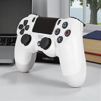 PS4 геймпад беспроводной для консоли Bluetooth совместимый с ПК Sony DualShock 4 Version 2 Glacier White, белый джойстик.