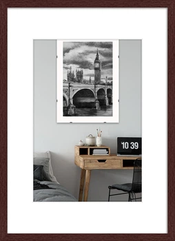 Фоторамка пластиковая 30х42 под фото 20х30 багет: AM1513-1118-1 Темное дерево (с глянцевым стеклом 1-1.5мм, паспарту белое, двп) EmojiFrame