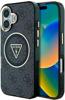 Панель Guess IML Metal Glitter 4G Circle Triangle MagSafe для Apple iPhone 16 Black (3666339430061)