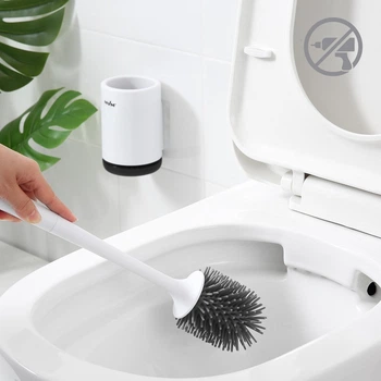 Йоржик для унітазу з силіконовою щіткою клейкий настінний MBM HOME BP-12 WHITE/BLACK білий/чорний