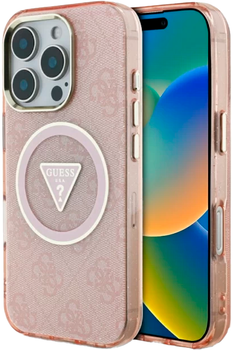 Панель Guess IML Metal Glitter 4G Circle Triangle MagSafe для Apple iPhone 16 Pro Max Pink (3666339430542)