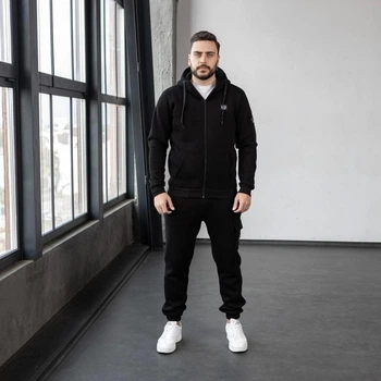 Зимовий чоловічий костюм STONE ISLAND чорний, зіп худі штани, розмір XL