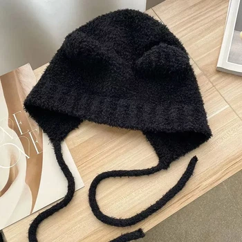 Шапка повязка жабка медведь тик ток WUKE аниме косплей вязанная черный One size