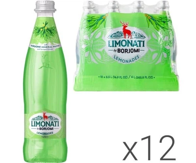 Упаковка соковмісного газованого напою Тархун Borjomi Limonati скло 12 шт. х 0,5 л