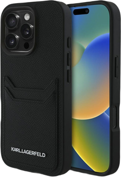 Панель Karl Lagerfeld HC Grained PU Cardslot Metal Elong для Apple iPhone 16 Pro Black (3666339355432)