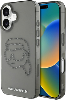Панель Karl Lagerfeld IML Rhinestones KarlHead для Apple iPhone 16 Black (3666339358082)