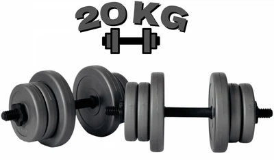 Гантелі композитні набірні 20 кг (2×10 кг) WCG Grey Edition, пластиковий гриф Ø30 мм (антиударні диски)