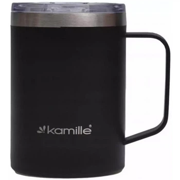 Термокружка Kamille Black 360мл з ручкою, чорна (7006)