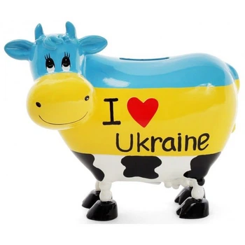 Скарбничка-корівка "I love Ukraine" 16.5х9х14см керамічна (5963)