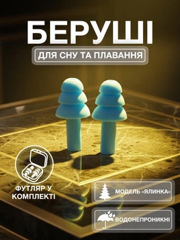 Беруши для сна плавания Елочка силиконовые берушки с высоким шумоподавлением затычки в уши от храпа в бассейн самолет анатомические в футляре Univerza Голубые 56_4_L_11B