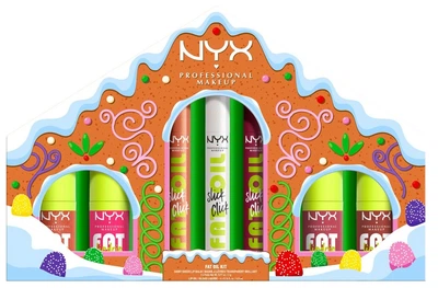 Zestaw błyszczyków do ust Nyx Professional Fat Gingerbread House Fat Oil Lip Drip Follow Back + Missed Call + Sprinkle + Livin The Cream + Cookie Crumble + HoloDayz + Thats M 3 x 2 g + 4 x 4.8 ml (800897274221)