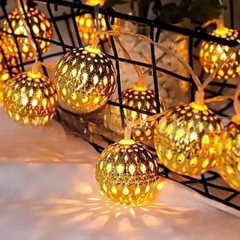 Гирлянда LED Шары металлические с овальным узором 3м 220V Золото