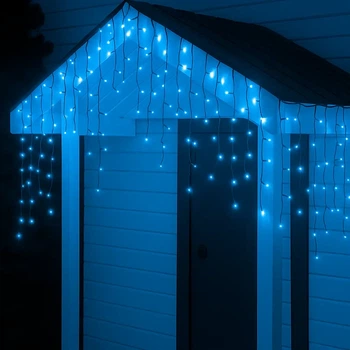 Гирлянда Бахрома 135 LED 6м белый провод праздничная иллюминация фасад балкон окно флеш режим Синий на стену Garlando