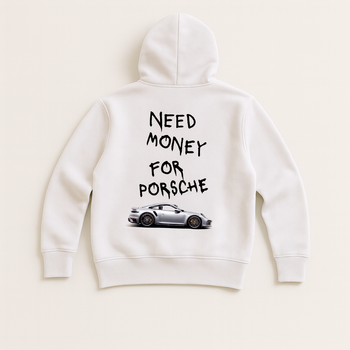 Чоловіче худі з принтом Need money for Porsche, Білий, XL