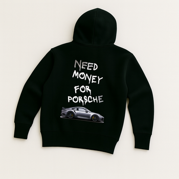 Чоловіче худі з принтом Need money for Porsche, Чорний, L