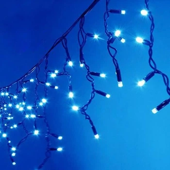 Уличная светодиодная гирлянда бахрома, 5 м 120 LED, 220 В, черный провод, Синий