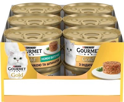 Упаковка влажного корма для кошек Purina Gourmet Gold Нежные биточки с индейкой и шпинатом 12 шт по 85 г (7613035442252)