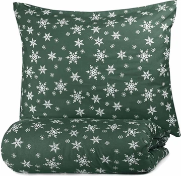 Комплект постільної білизни Homla Snoflock Підковдра 160 x 200 см + 2 наволочки на подушки 70 x 80 см зі святковим візерунком зелений (5902869986165)