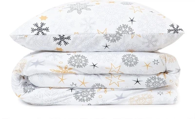 Komplet pościeli Homla Floco Poszewka na kołdrę 200 x 220 cm + 2 poszewki na poduszki 70 x 80 cm ze świątecznym wzorem Biały (5904183829586)