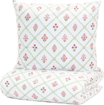 Комплект постільної білизни Homla Narine Підковдра 140 x 200 см з квітковим принтом + 1 наволочка на подушку 70 x 80 см зелено-червоний (5904183880273)