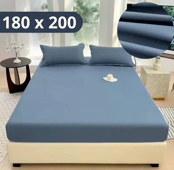 Простыня на резинке Softable Fabric 180×200 + 2 наволочки , синий— мягкая, плотная, комфортная (KT7006013)