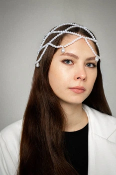 Украшение на голову из бусин шапочка праздничное новогоднее искусственные жемчужины