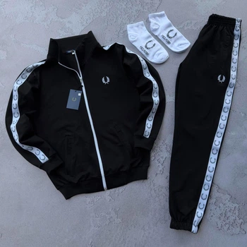 Весняно-осінньо-літній Костюм Fred Perry чорний, жіночий, кофта-штани лампас, розмір M