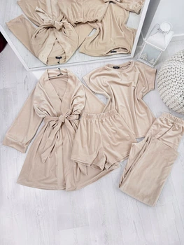 Комплект жіночий четвірка халат футболка шорти штани Evelyn Collection S-M бежевий
