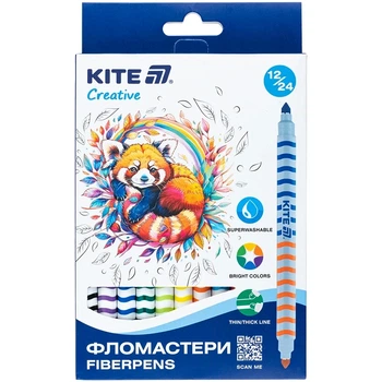 Фломастери двосторонні Kite Creative 24 кольори 12 шт (K-1151)