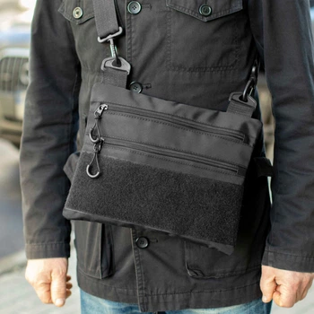 Мужская сумка мессенджер (планшетка) Slim Patch Black, черная, через плечо, Оксфорд 1000D, VELCRO для патчей