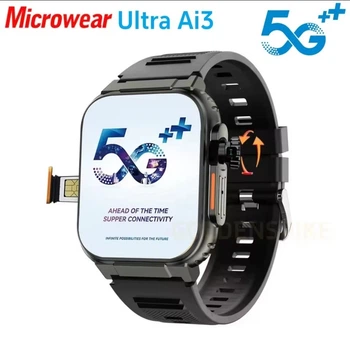 Смарт Годинник Телефон Ai3 5G LTE SIM карта GPS Wi‑Fi Bluetooth 4+32GB Месенджери Android 10 AMOLED дисплей Фронтальна Висувна Камера Мікрофон 1280mAh ChatGPT YouTube Facebook Instagram Black