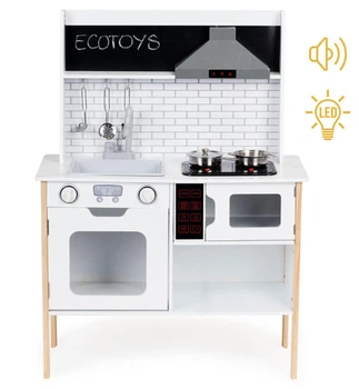 Кухня детская игровая деревянная Ecotoys STYLE со звуковыми и световыми эффектами игрушечная кухня со звуком светом ролевые игры игровой набор с посудой игрушечная посуда