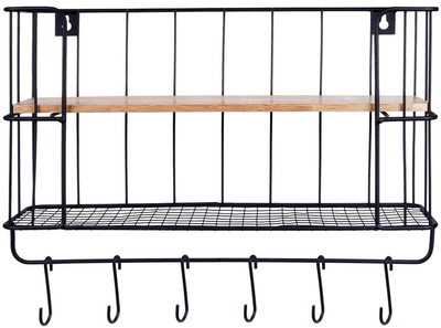 Półka ścienna Vilde 229080 kuchenna metalowa z wieszakami 41 x 12 x 25.5 cm (5904316456962)