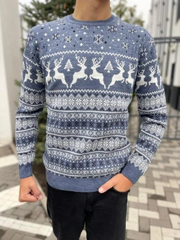 Свитер Deer унисекс батал новогодний с орнаментом шерстяной 3XL джинс (26577)
