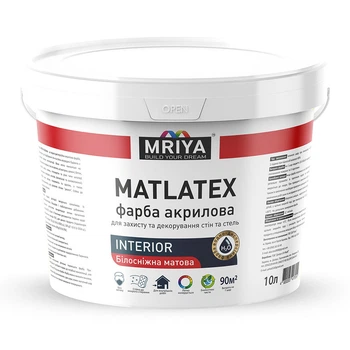 Краска акриловая Белая матовая 10 л 12.6 кг интерьерная стойкая к мытью MATTLATEX ТМ MRIYA