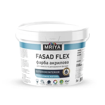 Краска акриловая Фасадная Белая матовая 5 л 6.3 кг FASAD FLEX ТМ MRIYA