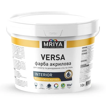 Краска акриловая Белая матовая 10 л 12.6 кг интерьерная для стен и потолков VERSA ТМ MRIYA