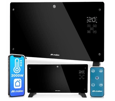 Конвекторний обігрівач зі скляною панеллю Maltec CH7000DWB 2000 Вт ECO LED Wi-Fi пульт ДУ Чорний