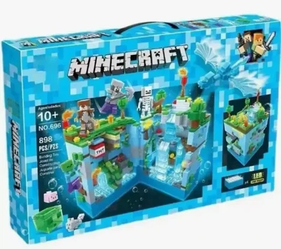 Конструктор LED Майнкрафт Minecraft Подводный мир 898 деталей Деревня, крепость, ферма + человечки + свет
