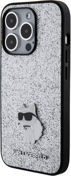 Etui Karl Lagerfeld Fixed Glitter Choupette Logo Metal Pin do Apple iPhone 15 Pro Max Silver (KLHCP15XGCNPSG)