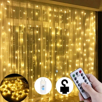 Светодиодная гирлянда-штора 3×2 м, 200 LED, с пультом, 8 режимов, USB, тёплый свет