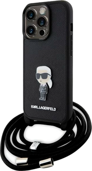 Etui Karl Lagerfeld Crossbody Saffiano Monogram Metal Pin Karl & Choupette do Apple iPhone 15 Pro Max  Black (KLHCP15XSASKNPSK)