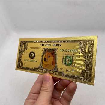 Позолочена сувенірна банкнота 1 Dogecoin — подарунок криптоентузіасту, колекційний сувенір