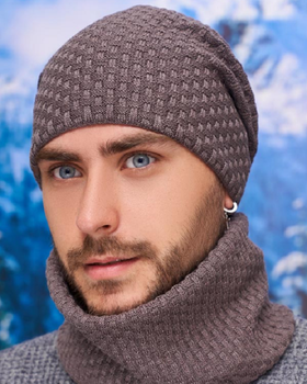 Шапка чоловіча та снуд на флісі. Комплект Вінс Braxton темна кава (540W)