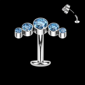 Пирсинг пупка из титана для первого прокола с кристалами Swarovski (Цвет: Голубой, Длинна: 12 мм)(ITNLT17-1408-B12)