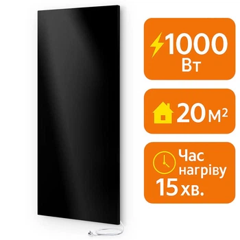 Электрический металлокерамический инфракрасный обогреватель UDEN-S 1000 Вт «Универсал» / экономичный настенный обогреватель для квартиры, дома, офиса Черный