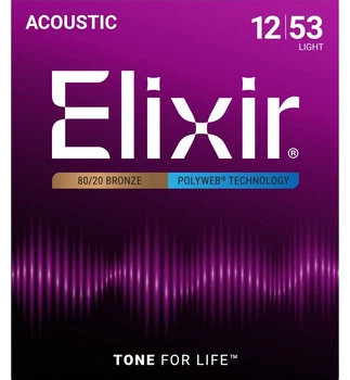 Струны для акустической гитары Elixir 11050 Polyweb 80/20 Bronze Light 12/53