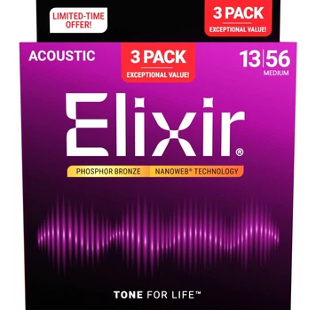 Струны для акустической гитары Elixir 3 Pack 16546 Nanoweb Phosphor Bronze Medium 13/56
