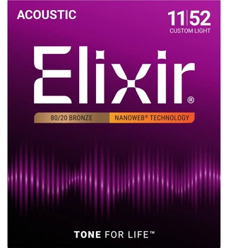 Струны для акустической гитары Elixir 11027 Nanoweb 80/20 Bronze Custom Light 11/52